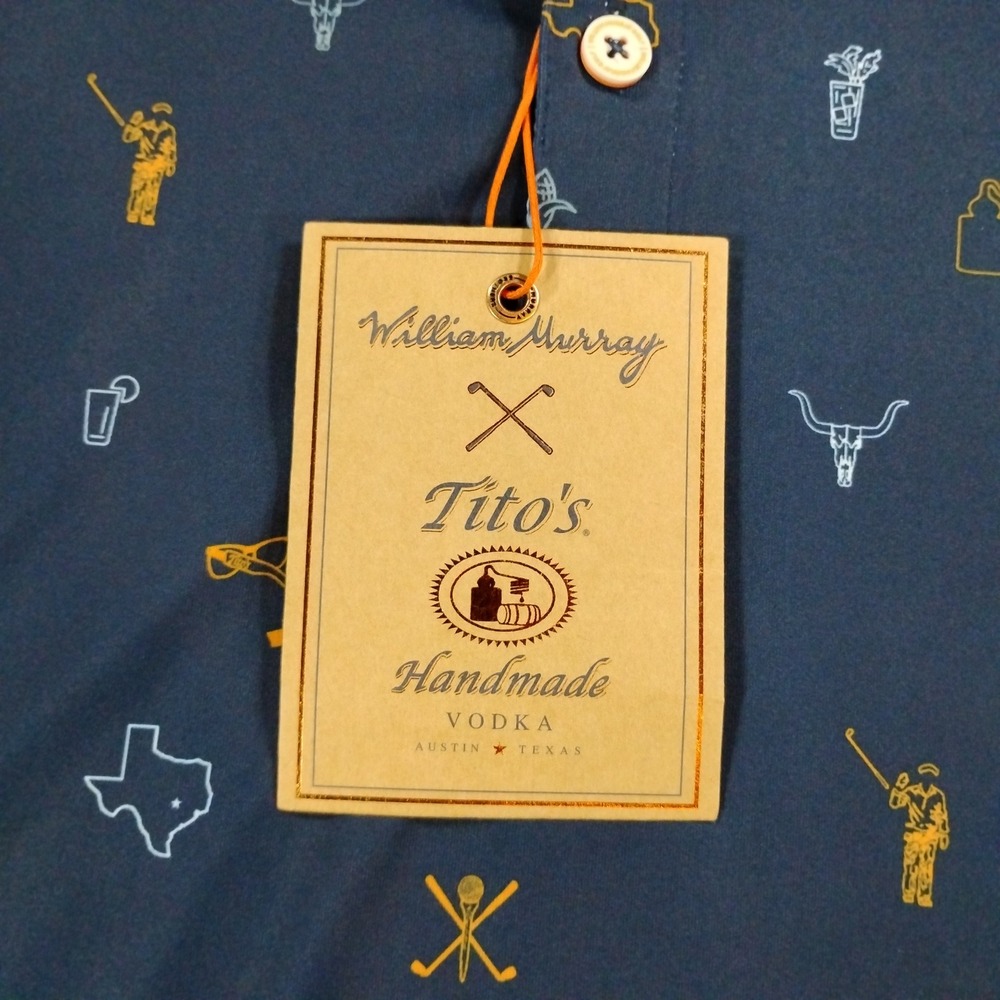William Murray Tito's Handmade Vodka Polo Shirt Mens XL Blue Golf Performance - Picture 9 of 11